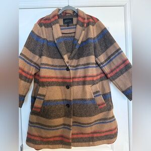 Banana Republic Factory Striped Tan and Blue Pea Coat